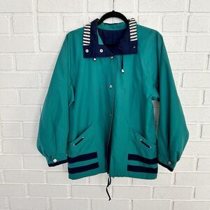 Vintage 80’s Rain Coat CS Essentials Womens Small Reversible Teal Navy Blue